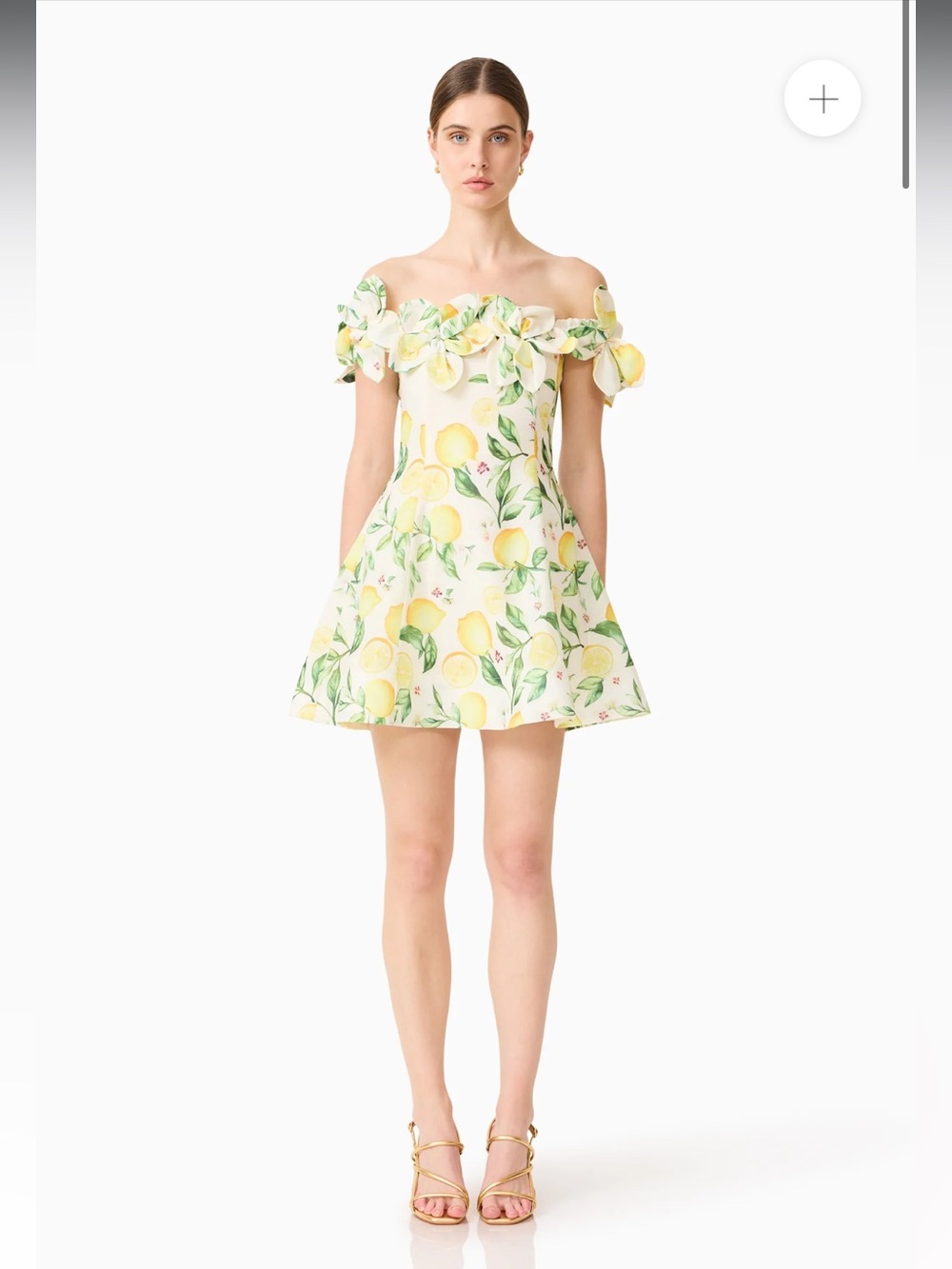 elliatt hana white & yellow lemon print off the shoulder mini dress size large